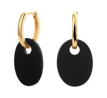 Grote foto goudkleurige oorringen met zwarte onyx ovaal kleding dames sieraden
