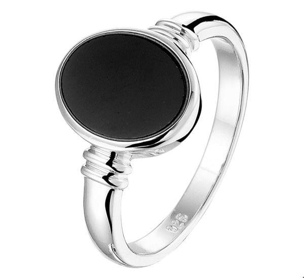 Grote foto zegelring van zilver met zwarte onyx steen 19mm kleding dames sieraden