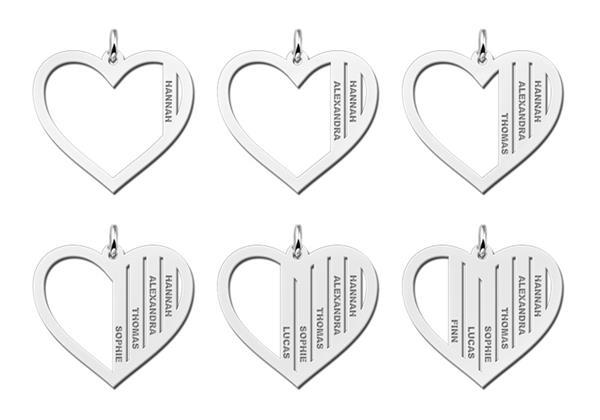 Grote foto zilveren hartvormige familiehanger met namen names4ever kleding dames sieraden