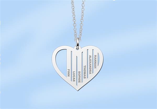 Grote foto zilveren hartvormige familiehanger met namen names4ever kleding dames sieraden
