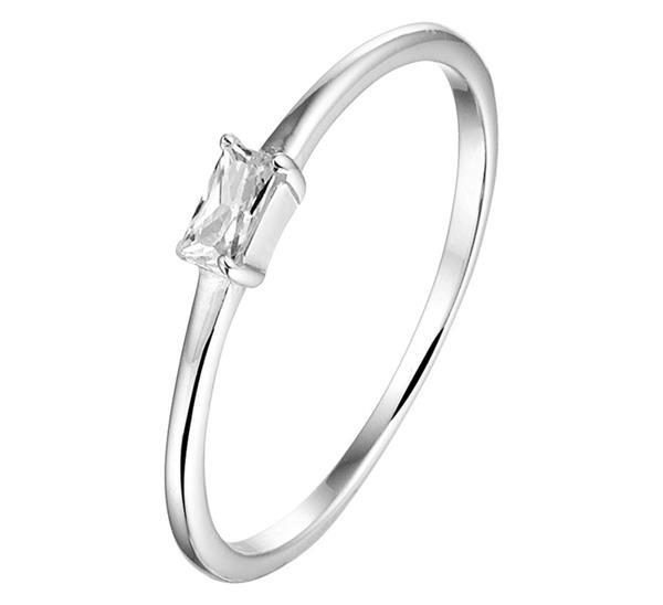 Grote foto slanke ring van zilver met rechthoekige zirkonia kleding dames sieraden