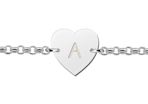 Grote foto zilveren armband met hartvormige letterhanger names4ever kleding dames sieraden