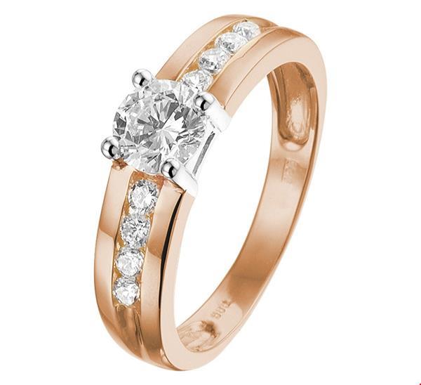 Grote foto brede bicolor gouden ring met zirkonia s kleding dames sieraden