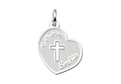 Grote foto names4ever eerste communie zilveren hart met kruis hanger kleding dames sieraden