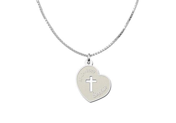 Grote foto names4ever eerste communie zilveren hart met kruis hanger kleding dames sieraden