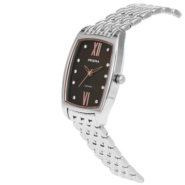 Grote foto slank dames horloge met schakel horlogeband en donker parelm kleding dames horloges