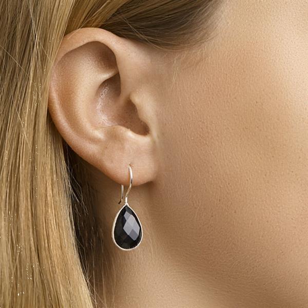 Grote foto robuuste zwarte agaat oorhangers van zilver kleding dames sieraden