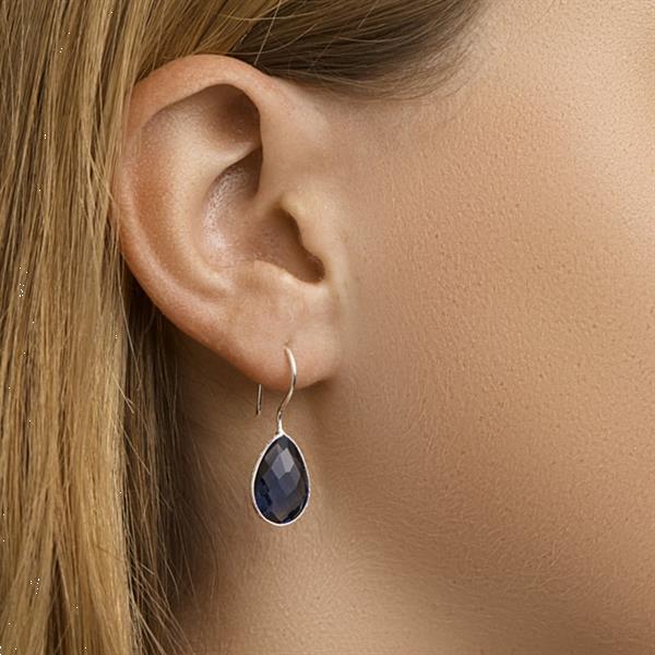 Grote foto blauwe synthetische robijn oorhangers van zilver kleding dames sieraden