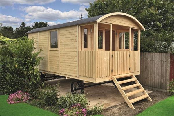 Grote foto pipowagen zigeunerwagen 505x240 inclusief veranda tuin en terras tuinhuisjes en blokhutten
