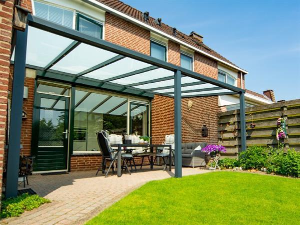 Grote foto greenline xxl veranda 1000x400 cm polycarbonaat dak tuin en terras tegels en terrasdelen