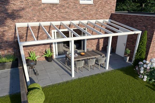 Grote foto greenline xxl veranda 1400x250 cm glasdak tuin en terras tegels en terrasdelen