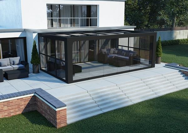 Grote foto cube veranda 700x350 cm glasdak tuin en terras tegels en terrasdelen