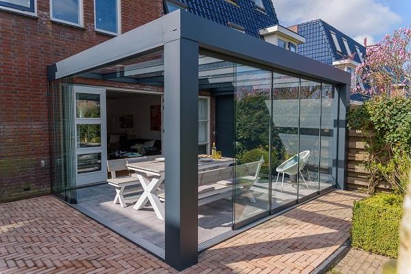 Grote foto cube veranda 400x400 cm glasdak tuin en terras tegels en terrasdelen