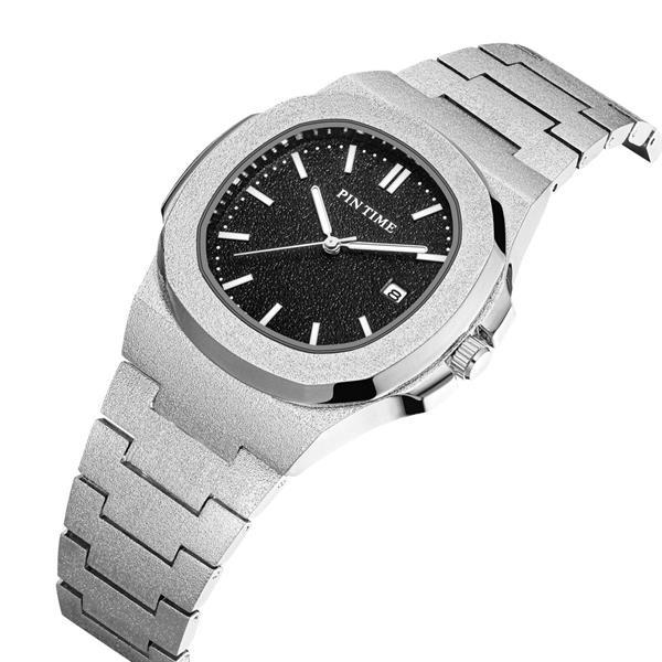 Grote foto frosted luxe horloge voor heren mode roestvrij staal quart kleding dames horloges