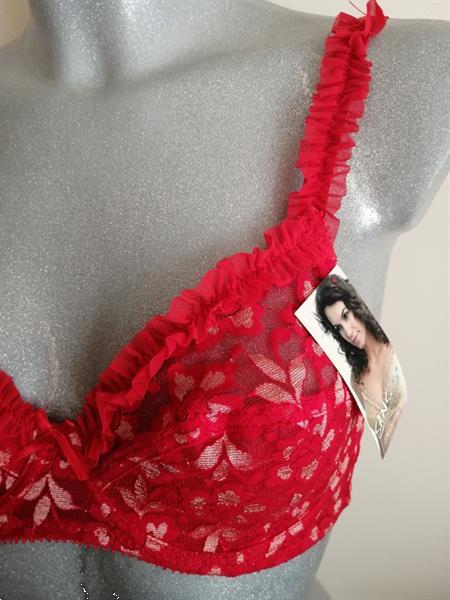 Grote foto romantische doorzichtige rode bh met ruches 70b kleding dames ondergoed en lingerie