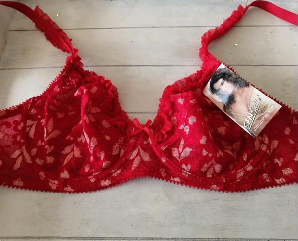 Grote foto romantische doorzichtige rode bh met ruches 70b kleding dames ondergoed en lingerie