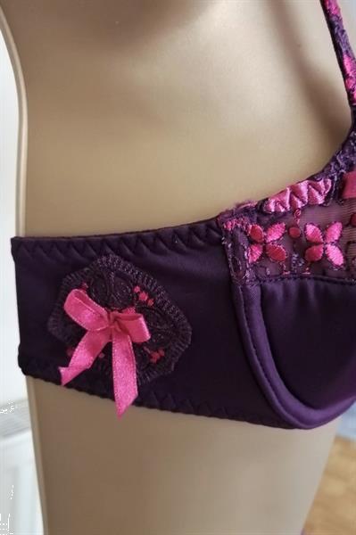 Grote foto chique aubergine bh met fuchsia kant 75b kleding dames ondergoed en lingerie merkkleding