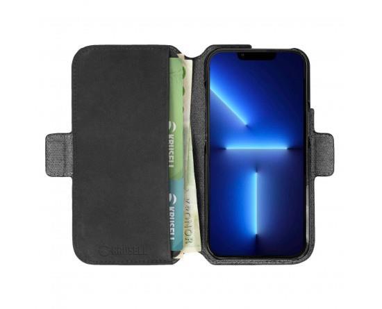 Grote foto krusell leather phone wallet apple iphone 13 pro black telecommunicatie mobieltjes