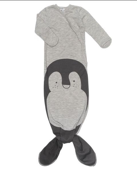 Grote foto slaapzak baby cocon grey melange pinguin 75cm 3 6mnd snoozeb kinderen en baby complete kinderkamers