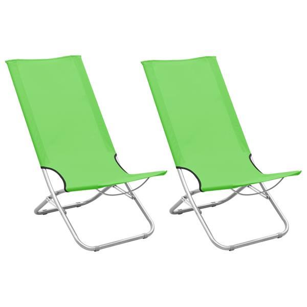 Grote foto vidaxl chaises de plage pliables 2 pcs vert tissu tuin en terras tuinmeubelen