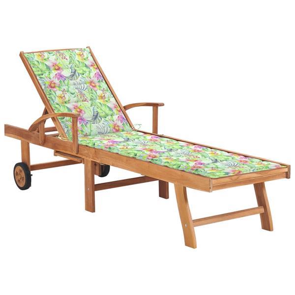 Grote foto vidaxl chaise longue avec coussin motif de feuilles teck s tuin en terras tuinmeubelen