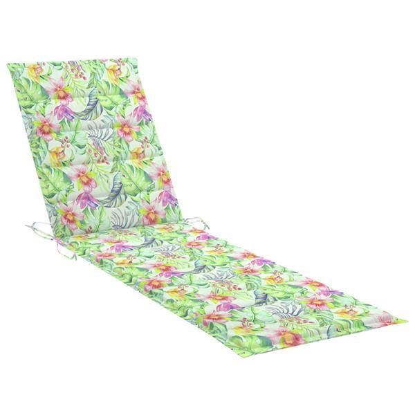 Grote foto vidaxl chaise longue avec coussin motif de feuilles teck s tuin en terras tuinmeubelen