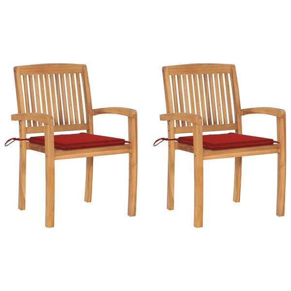 Grote foto vidaxl chaises de jardin 2 pcs avec coussins rouge bois de t tuin en terras tuinmeubelen