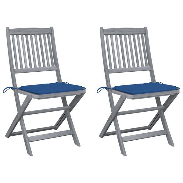 Grote foto vidaxl chaises pliables d ext rieur 2 pcs avec coussins bois tuin en terras tuinmeubelen