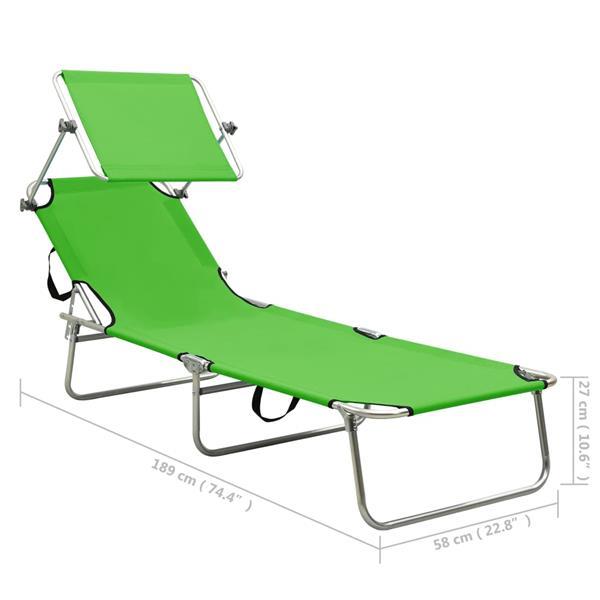 Grote foto vidaxl chaise longue pliable avec auvent acier vert pomme tuin en terras tuinmeubelen