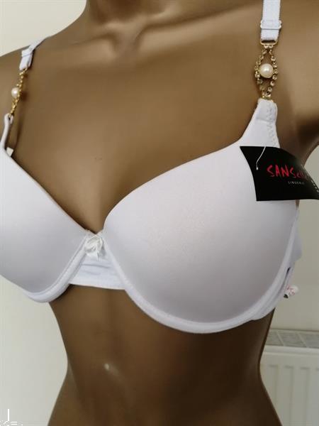 Grote foto chique witte bh met parels en strass b cups kleding dames ondergoed en lingerie