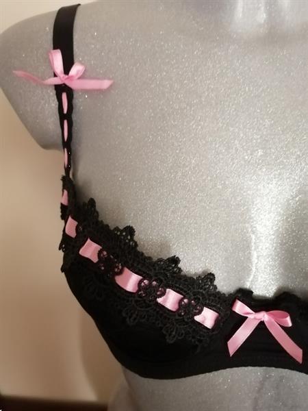 Grote foto frivole zwarte bh met roze ingeweven linten 70d kleding dames ondergoed en lingerie