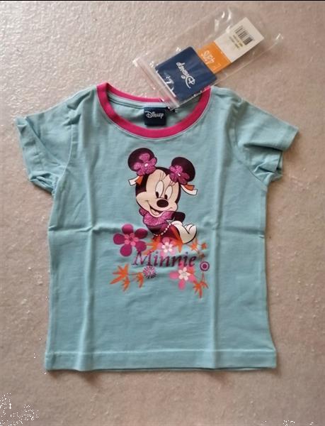 Grote foto anijsblauw t shirt met glitterprint minnie mouse kinderen en baby maat 104