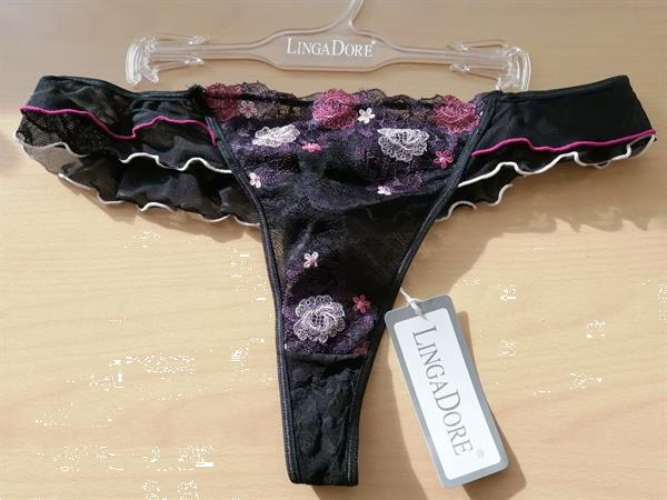 Grote foto prachtige zwarte string met kant van lingadore kleding dames ondergoed en lingerie merkkleding