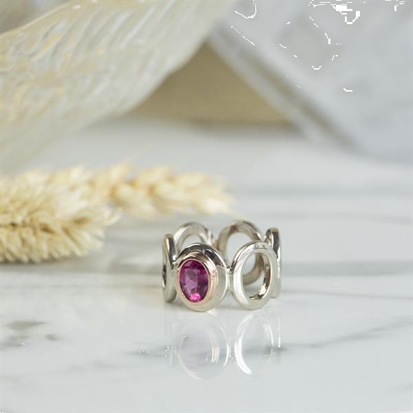 Grote foto witgouden ring met roze toermalijn 14 krt kleding dames sieraden
