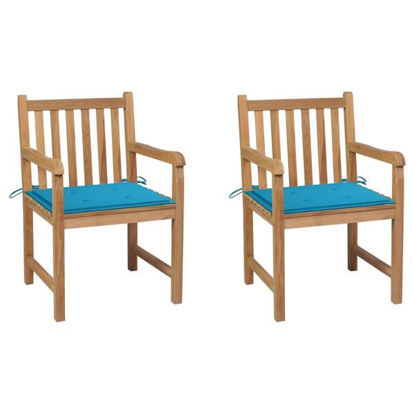 Grote foto vidaxl chaises de jardin 2 pcs avec coussins bleu bois de te tuin en terras tuinmeubelen