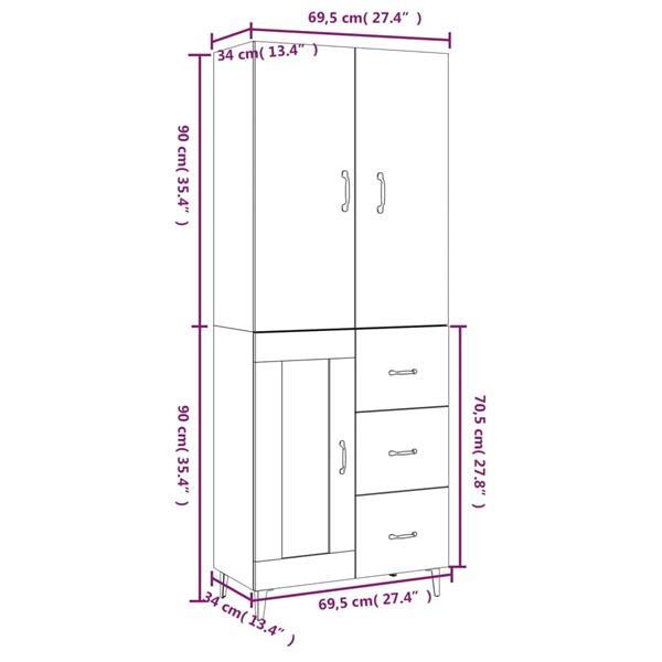 Grote foto vidaxl buffet haut sonoma gris 69 5x34x180 cm bois d ing nie huis en inrichting overige