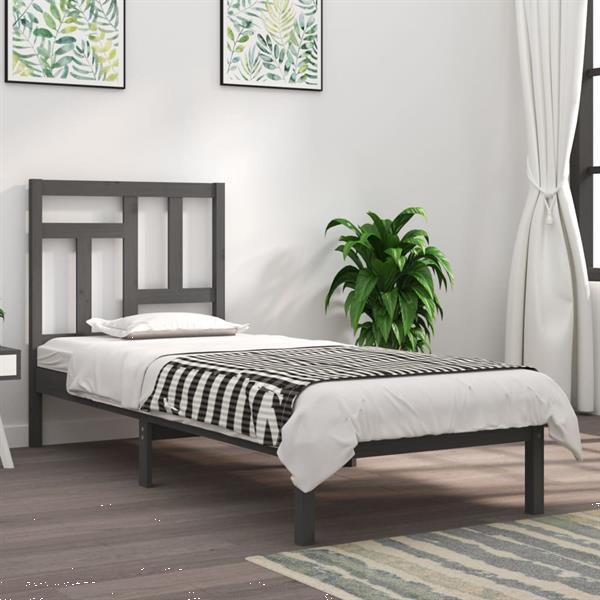 Grote foto vidaxl cadre de lit gris bois massif 75x190 cm petit simple huis en inrichting bedden