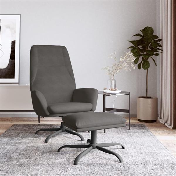 Grote foto vidaxl chaise de relaxation avec tabouret gris fonc velours huis en inrichting stoelen