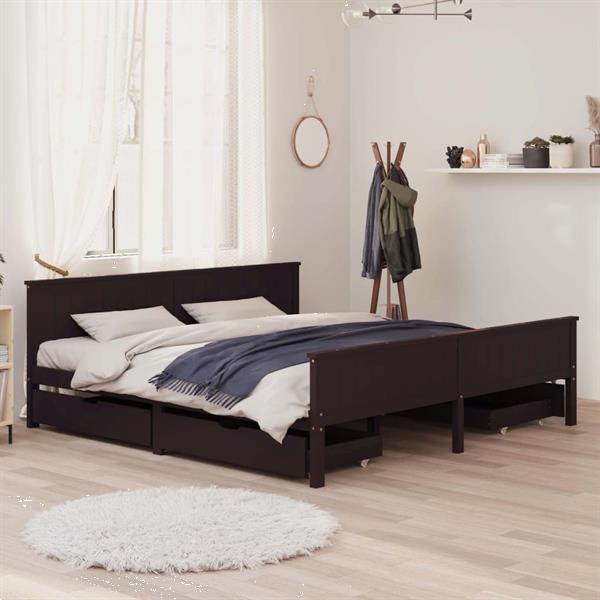 Grote foto vidaxl cadre de lit avec 4 tiroirs marron fonc 200x200 cm p huis en inrichting bedden