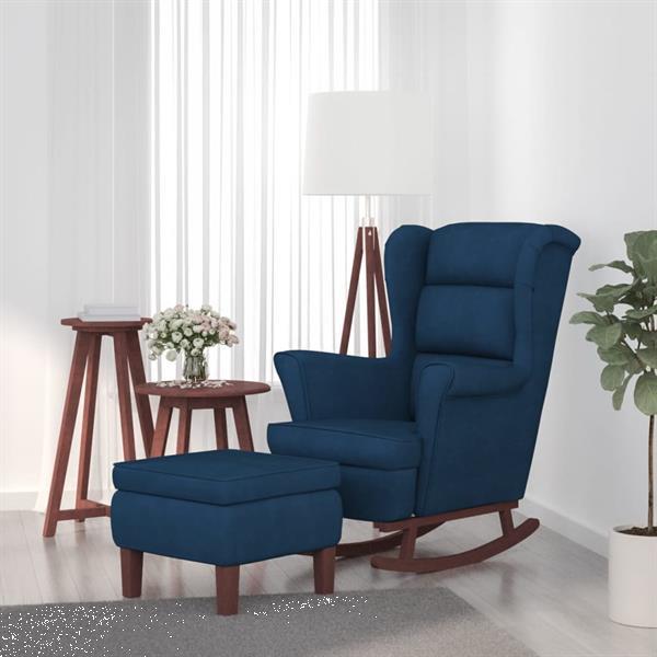 Grote foto vidaxl chaise bascule avec pieds en bois et tabouret bleu huis en inrichting stoelen