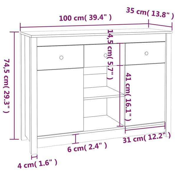 Grote foto vidaxl buffet blanc 100x35x74 5 cm bois massif de pin huis en inrichting overige