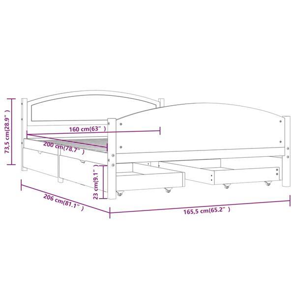Grote foto vidaxl cadre de lit avec 4 tiroirs marron fonc 160x200 cm p huis en inrichting bedden