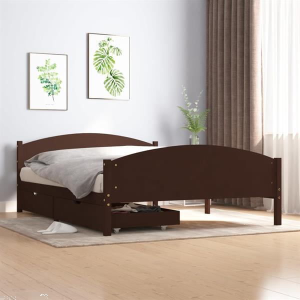 Grote foto vidaxl cadre de lit avec 2 tiroirs marron fonc 140x200 cm p huis en inrichting bedden