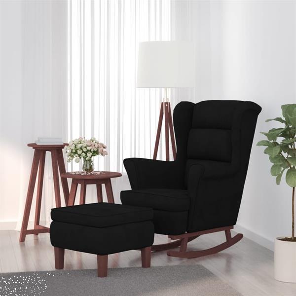 Grote foto vidaxl chaise bascule avec pieds en bois et tabouret noir huis en inrichting stoelen