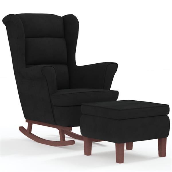 Grote foto vidaxl chaise bascule avec pieds en bois et tabouret noir huis en inrichting stoelen