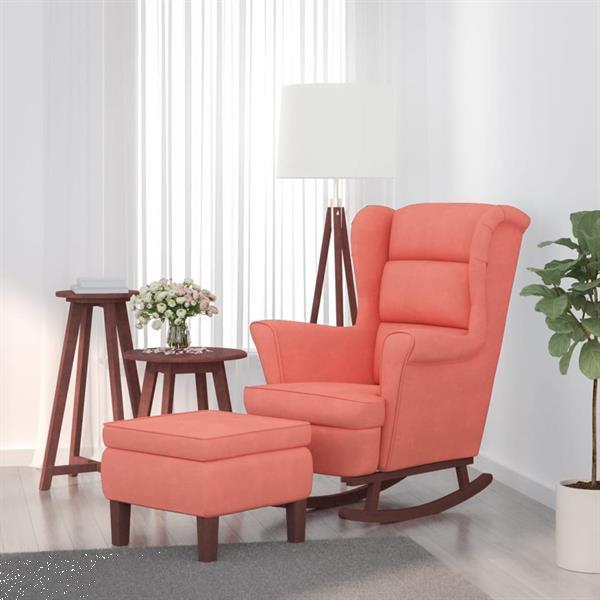 Grote foto vidaxl chaise bascule avec pieds en bois et tabouret rose huis en inrichting stoelen