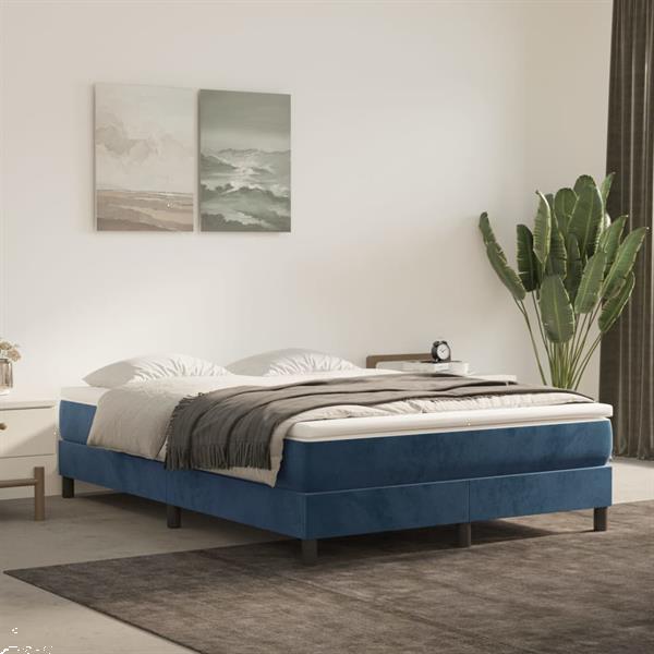 Grote foto vidaxl sommier ressorts de lit bleu fonc 140x200 cm velou huis en inrichting bedden