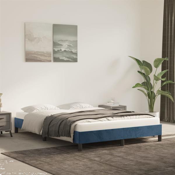Grote foto vidaxl cadre de lit bleu fonc 140x190 cm velours huis en inrichting bedden
