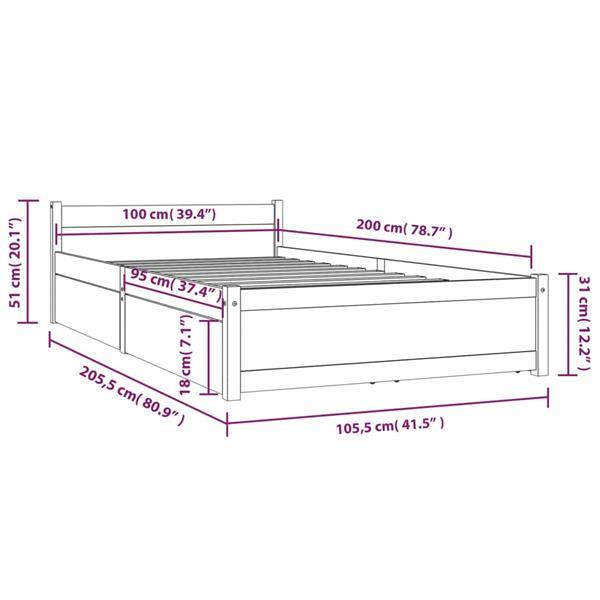 Grote foto vidaxl cadre de lit avec tiroirs noir 100x200 cm huis en inrichting bedden
