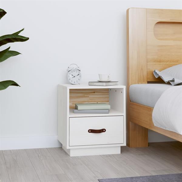 Grote foto vidaxl table de chevet blanc 40x34x45 cm bois de pin massif huis en inrichting complete slaapkamers